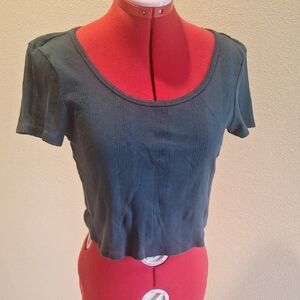 American Eagle Women’s Scoop Neck Short Sleeve Top - Dark Green